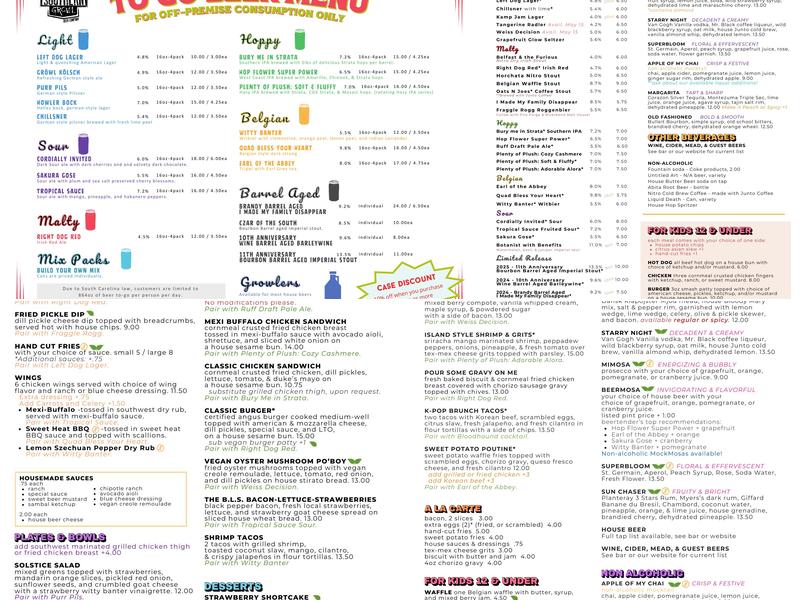 The Southern Growl Menu