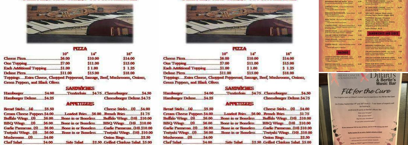 Berties Music Bar Menu