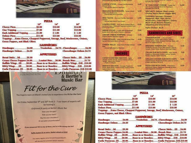 Berties Music Bar Menu