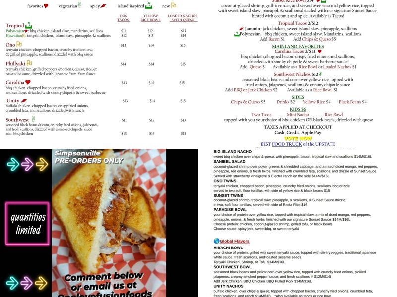 One Love Fusion Foods Menu