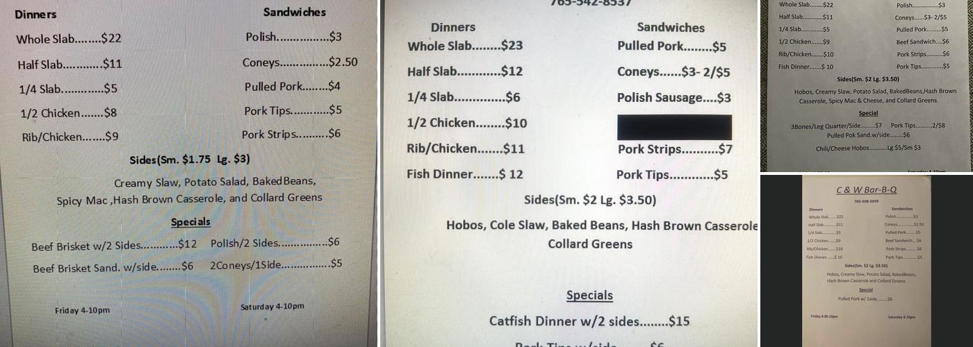 C & W Bar-B-Que Menu
