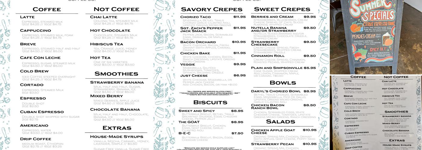 Exchange Coffee Co. Menu