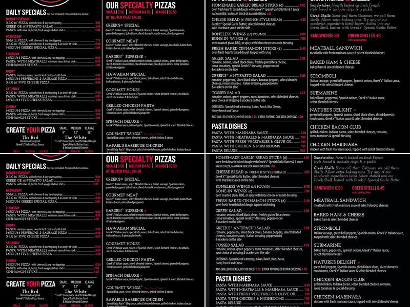 Greek's Pizzeria Geist Menu