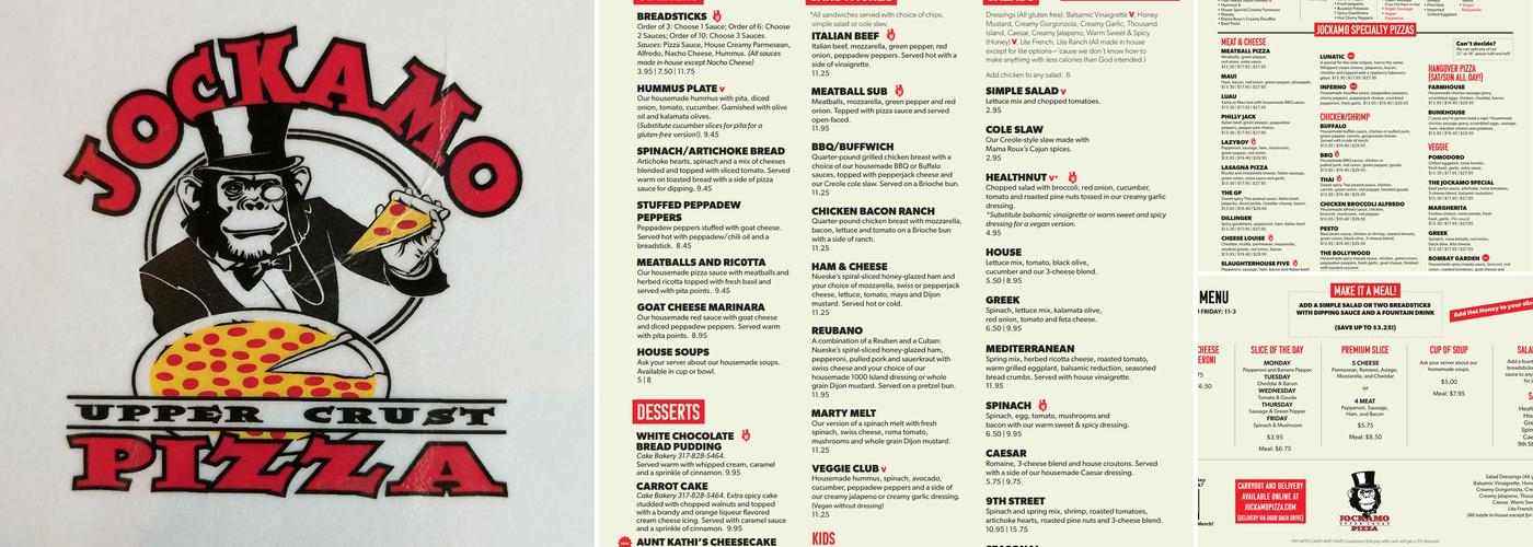 Jockamo Upper Crust Pizza Menu