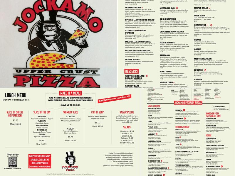Jockamo Upper Crust Pizza Menu