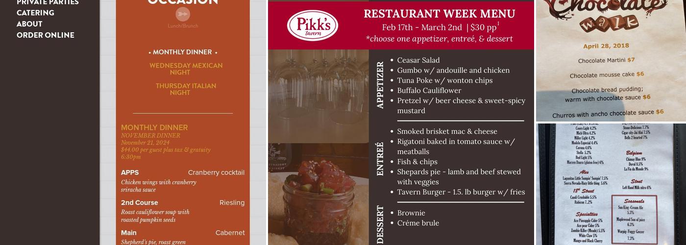 Pikk's Tavern Menu