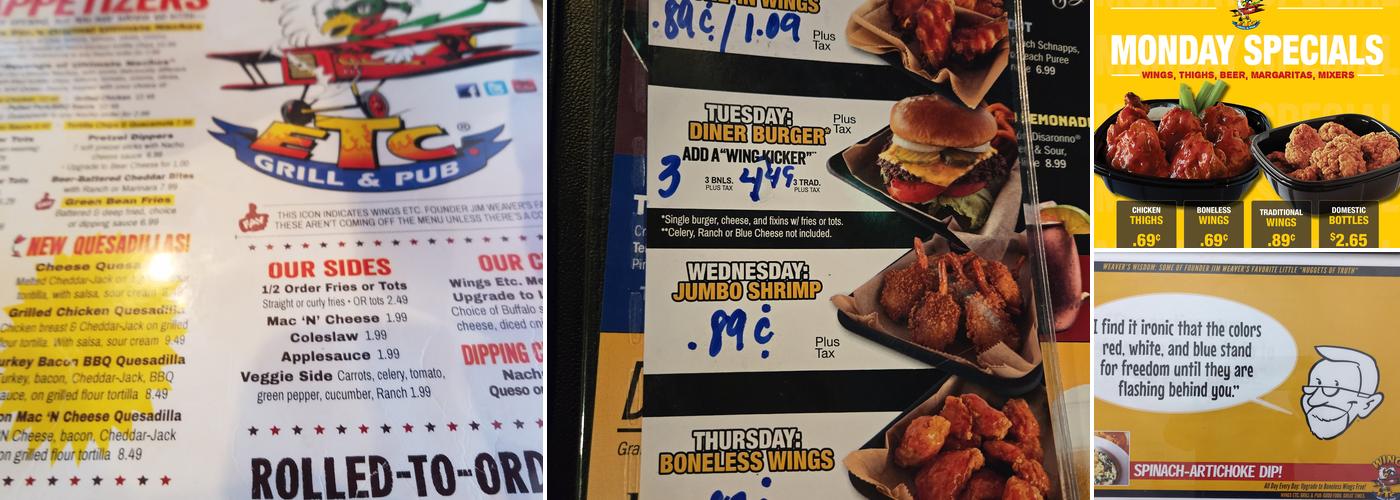 Wings Etc. Menu