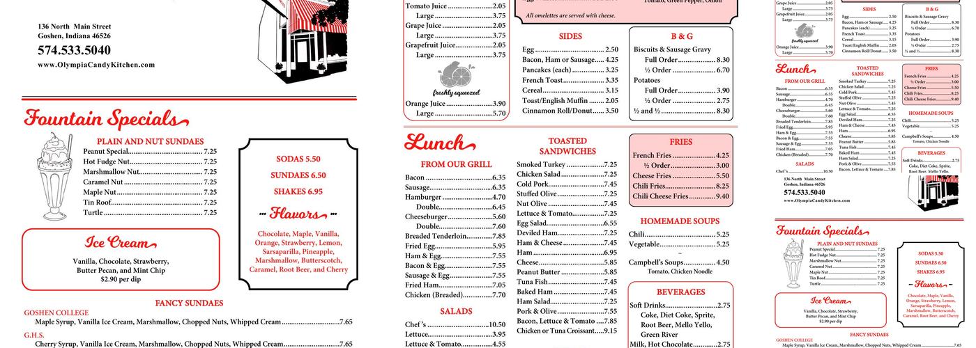 Olympia Candy Kitchen Menu