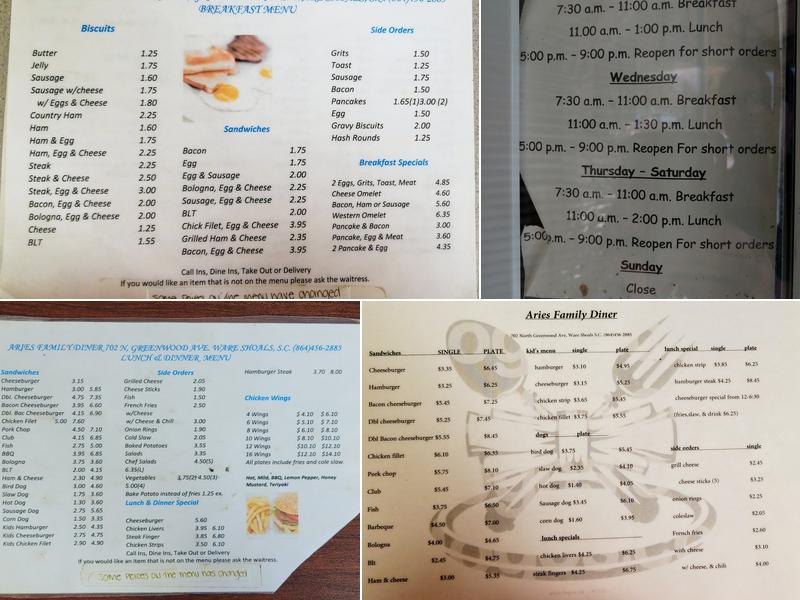 Aries Family Diner Menu