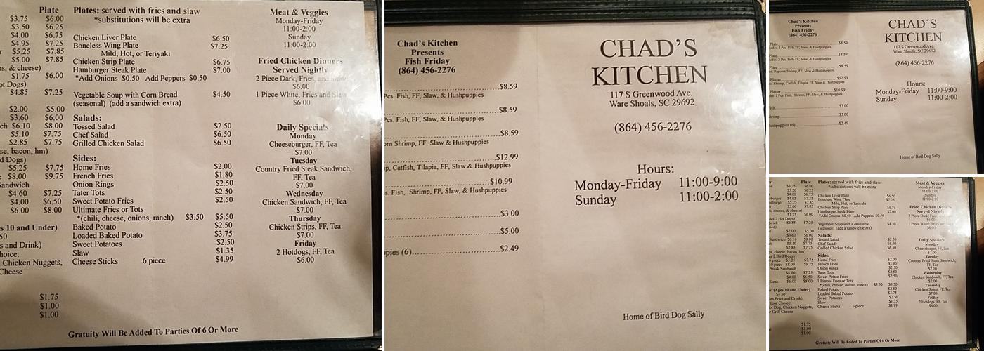 Chads Kitchen Menu