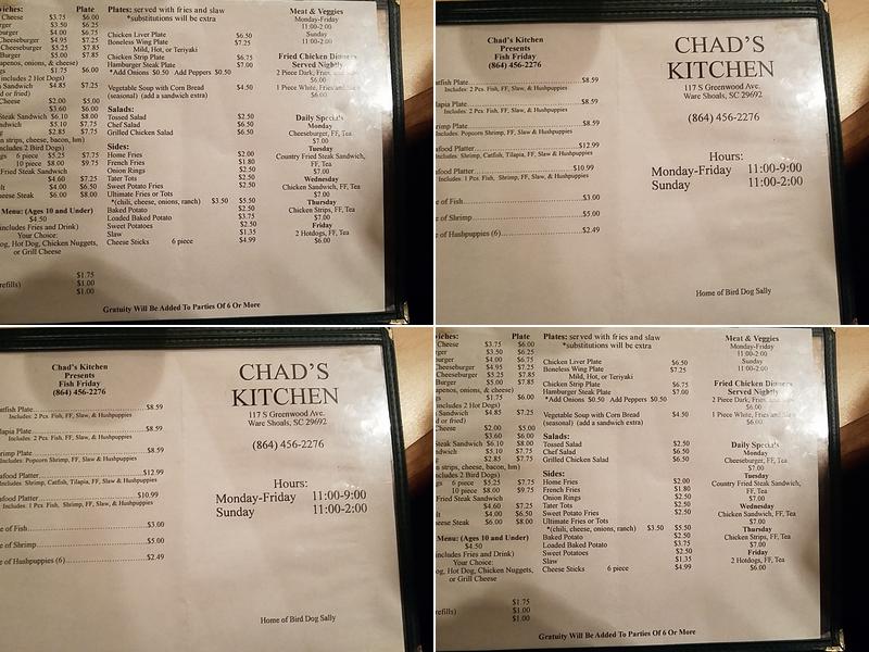 Chads Kitchen Menu