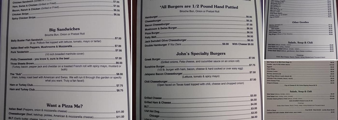 Three Sheets Bar & Grill Menu