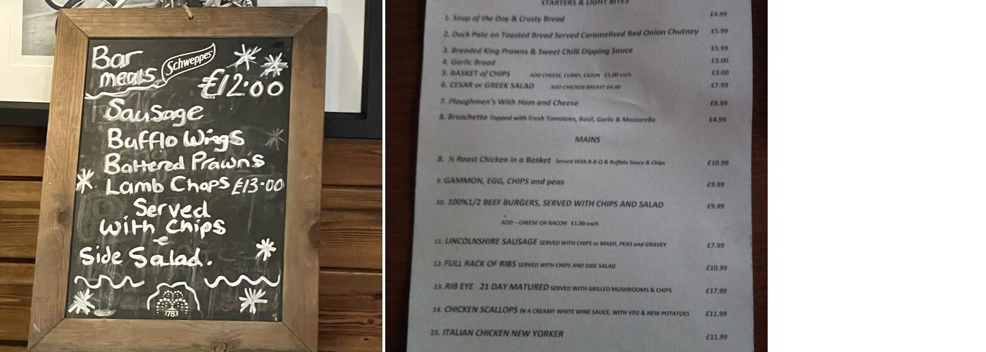 Tafarn-y-Garreg Pub and Camping Menu