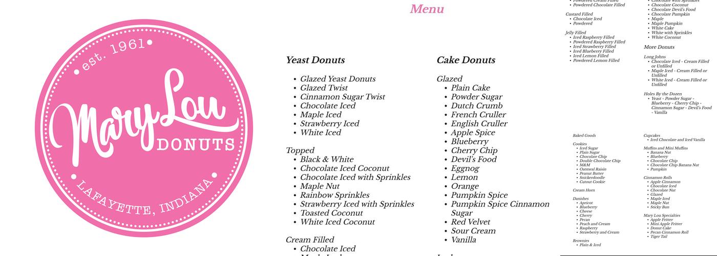 Mary Lou Donuts Menu