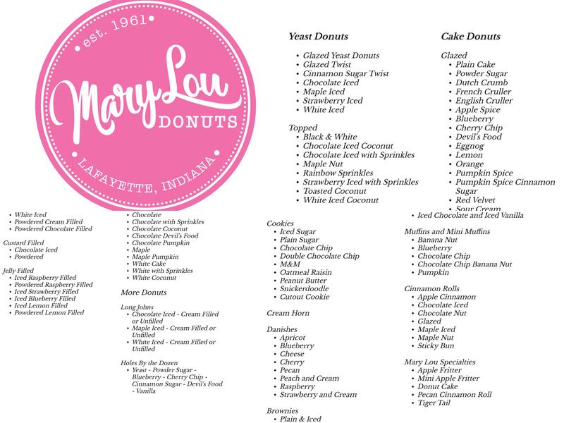 Mary Lou Donuts Menu