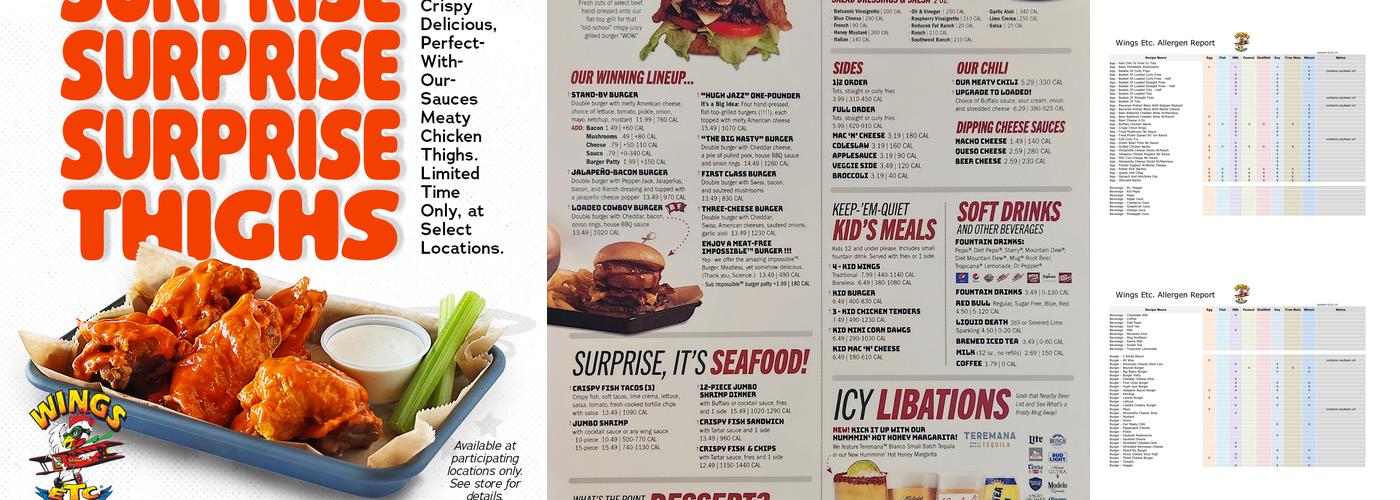 Wings Etc. Menu