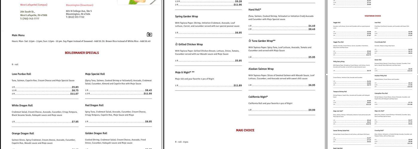 MAJÉ Sushi (West Lafayette) Menu