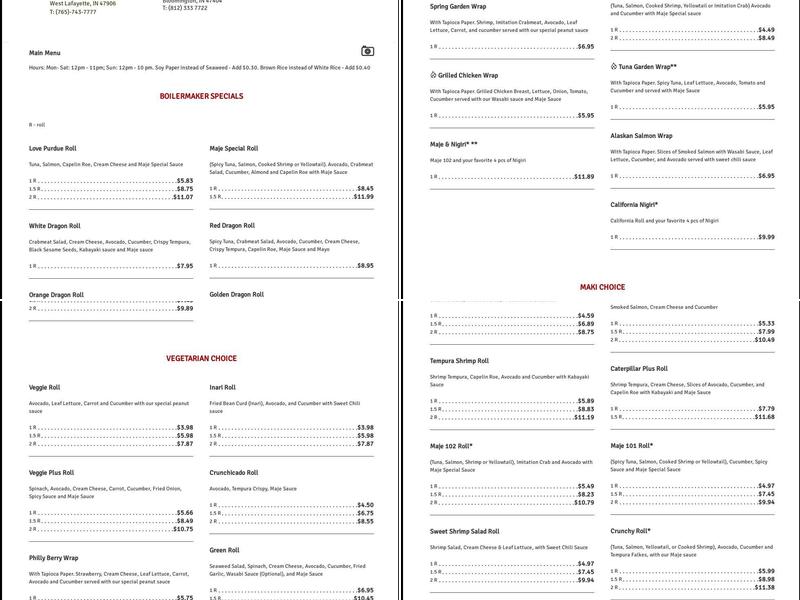MAJÉ Sushi (West Lafayette) Menu