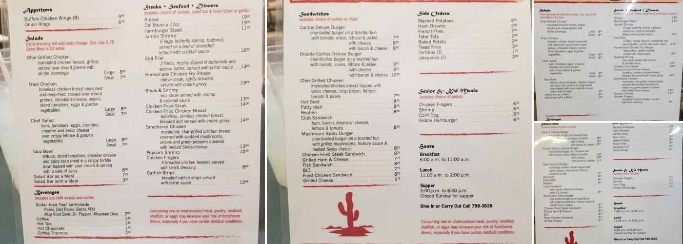 Cactus Club Menu