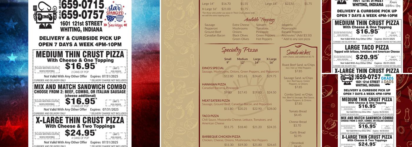 Dino's Pizza Menu