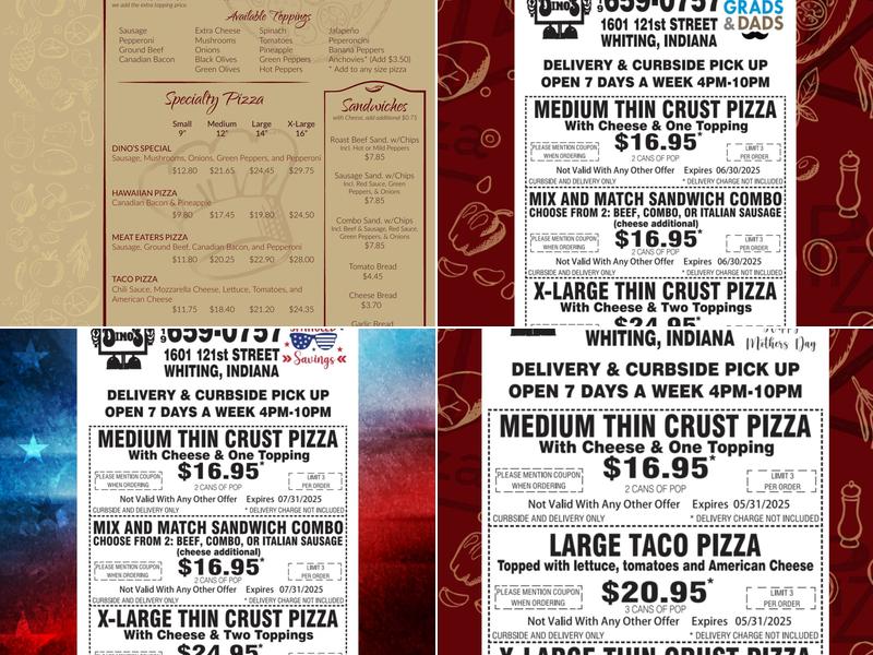 Dino's Pizza Menu