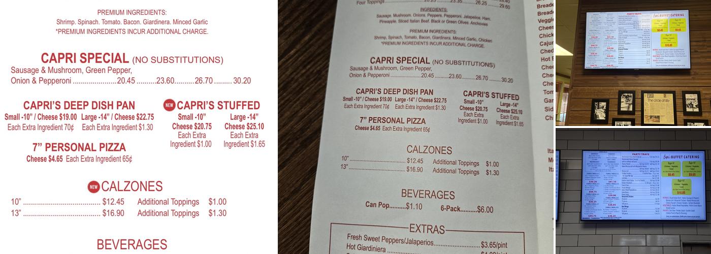 Capri's Pizza Of Whiting Menu