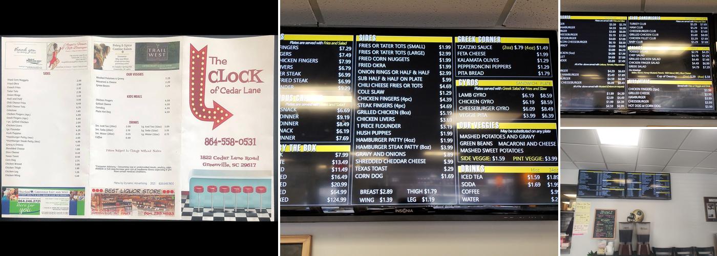 The Clock On Cedar Lane Menu