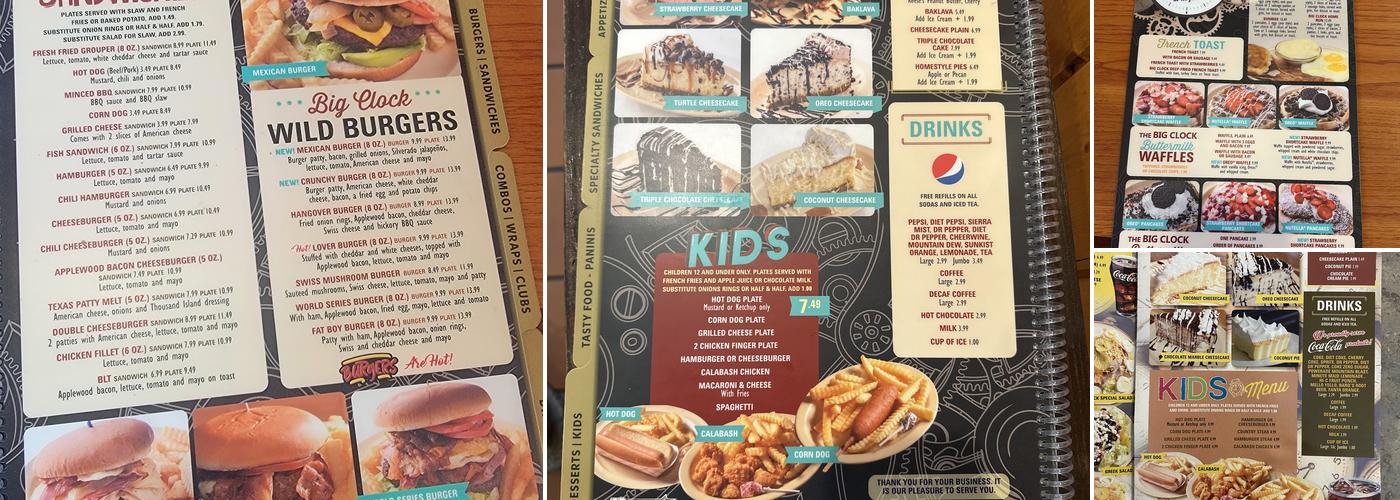 The BIG Clock of Powdersville Menu