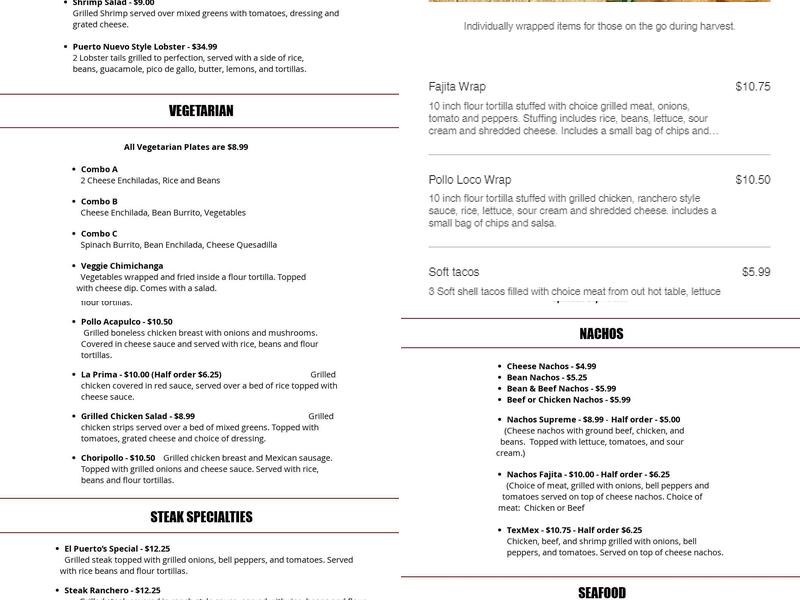 El Puertos Menu