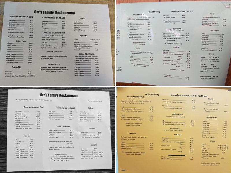 Orr's Family Restaurant Menu