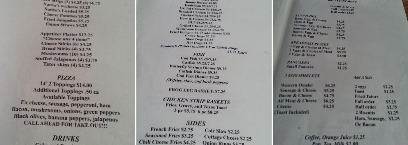 DESPERATION DEPOT AND BAR Menu