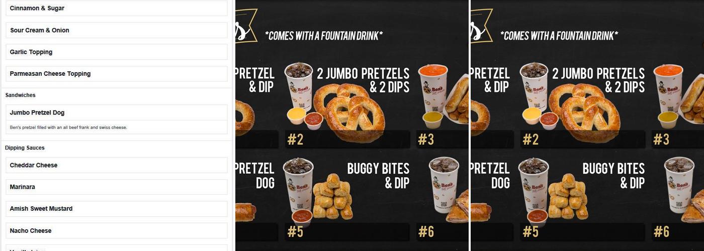Ben's Soft Pretzels Menu