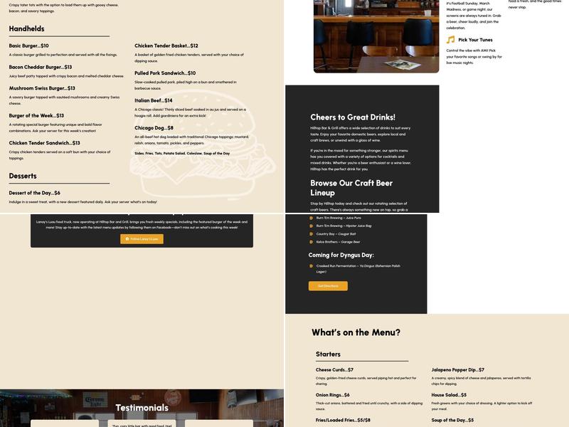 Hilltop Bar & Grill Menu