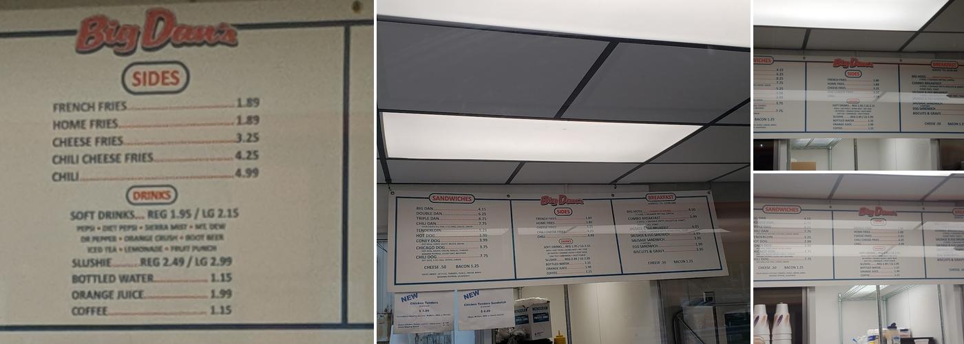 Big Dan's Hamburgers Menu