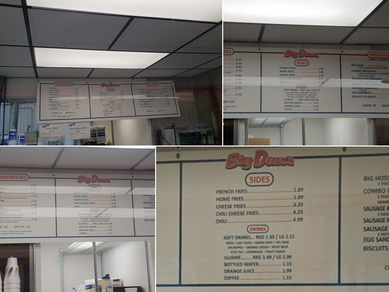 Big Dan's Hamburgers Menu