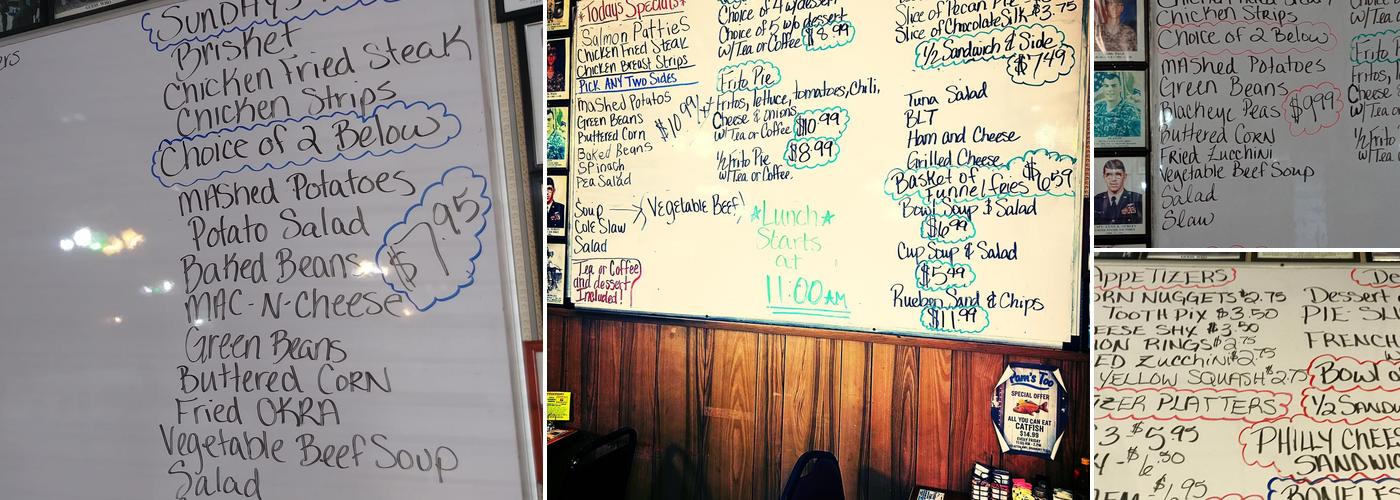 Pam's Too Menu