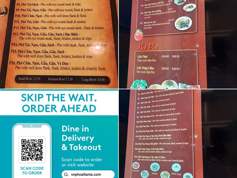 VN Pho Menu