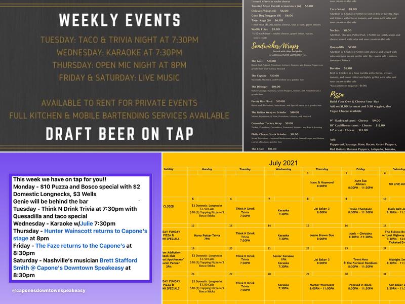 Capone's Downtown Speakeasy Menu