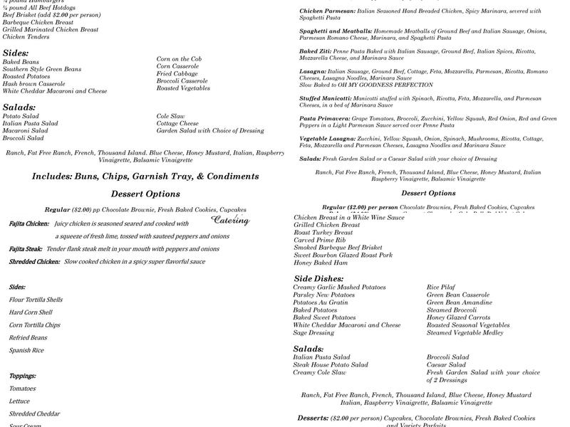 Christopher's Catering Menu