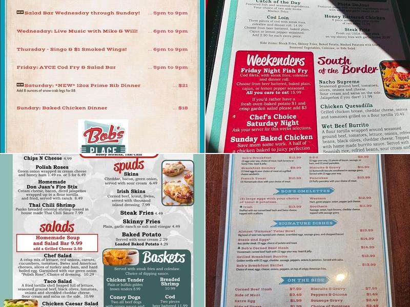 Bob's Place Menu