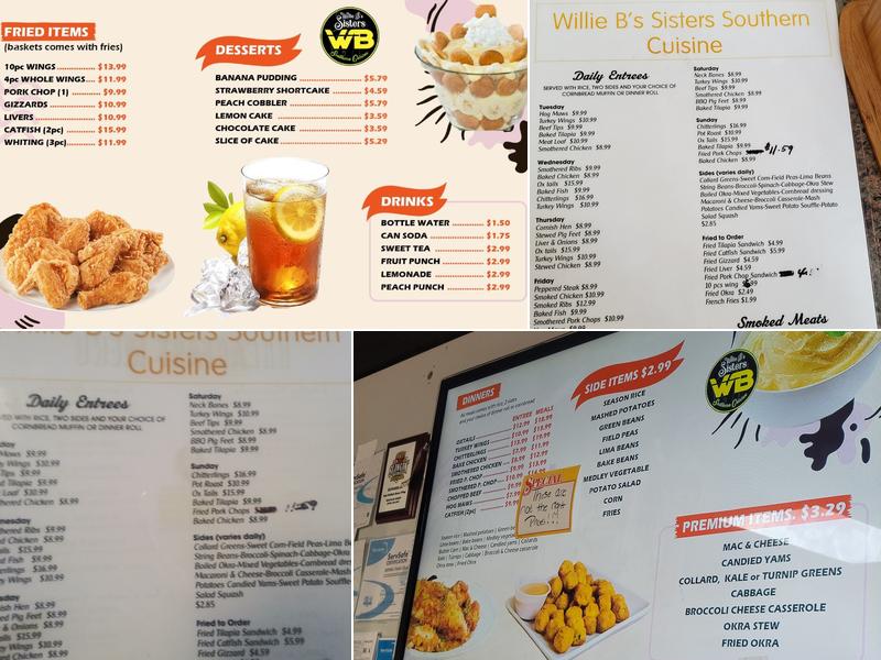 Willie B's Sisters Southern Cuisine Menu
