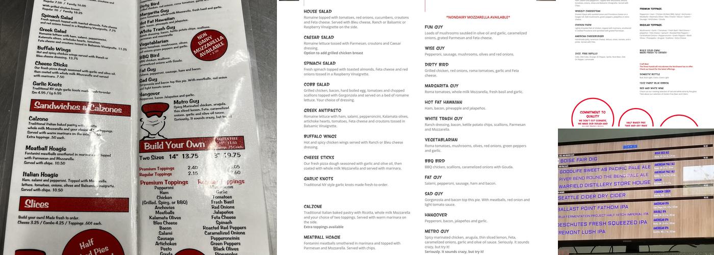 Wiseguy Pizza Pie Menu