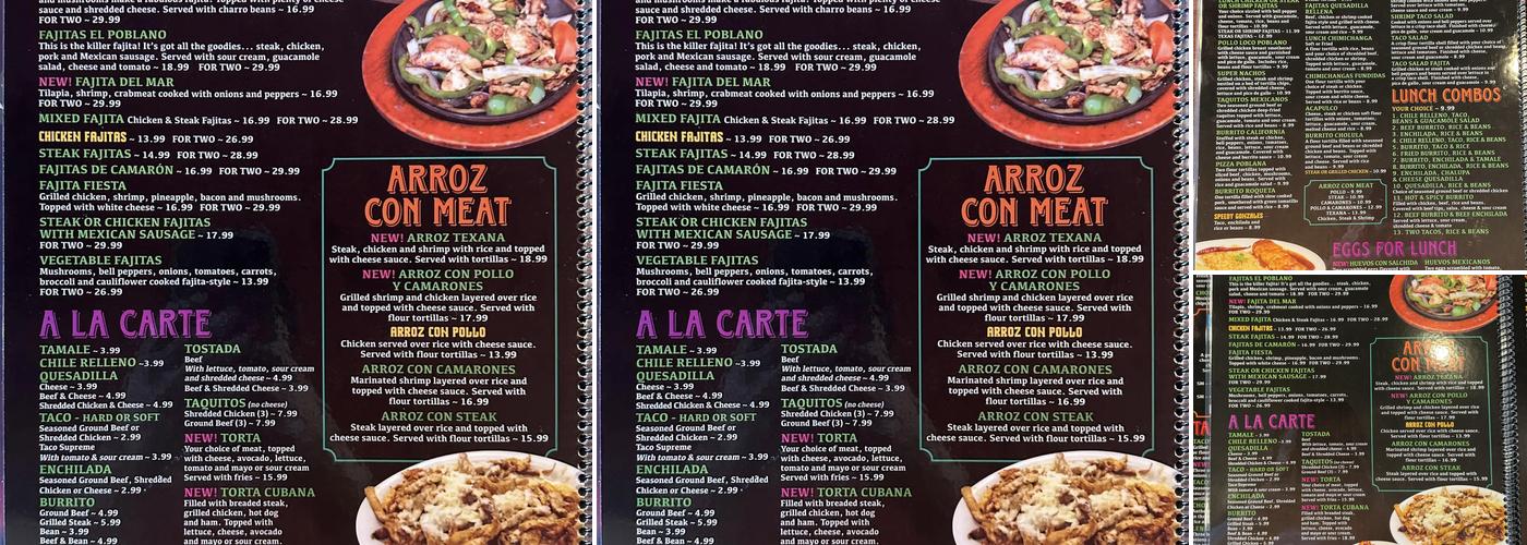 El Chile Poblano Mexican Restaurant Menu