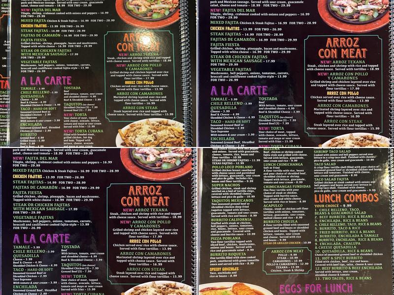 El Chile Poblano Mexican Restaurant Menu