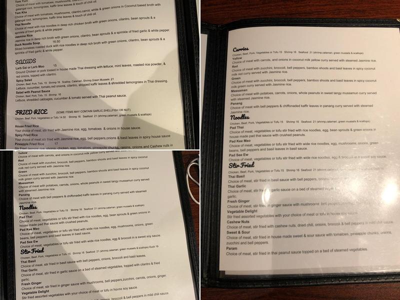 A Taste of Thai Menu