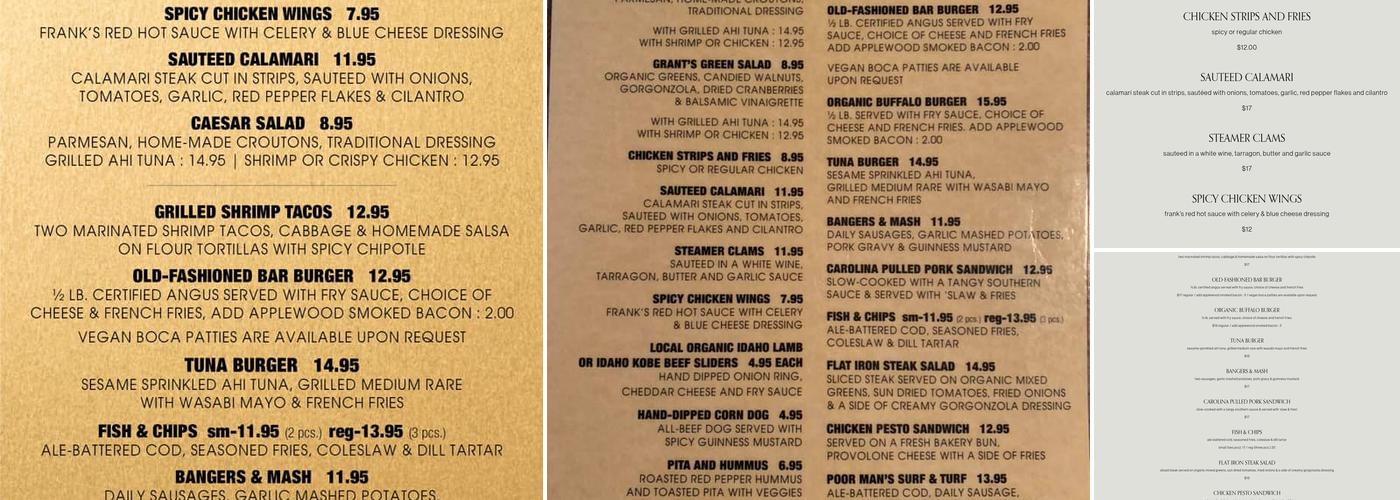 The Cellar Pub Menu