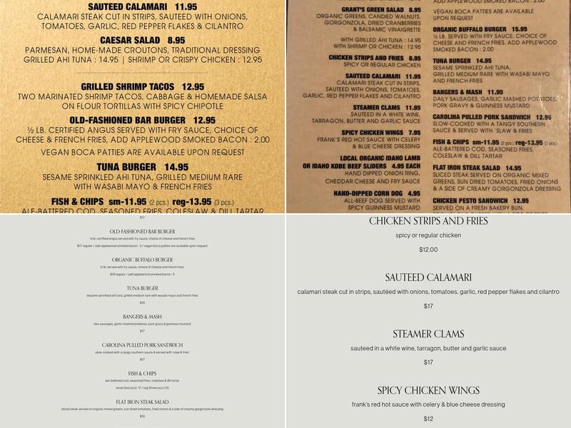 The Cellar Pub Menu