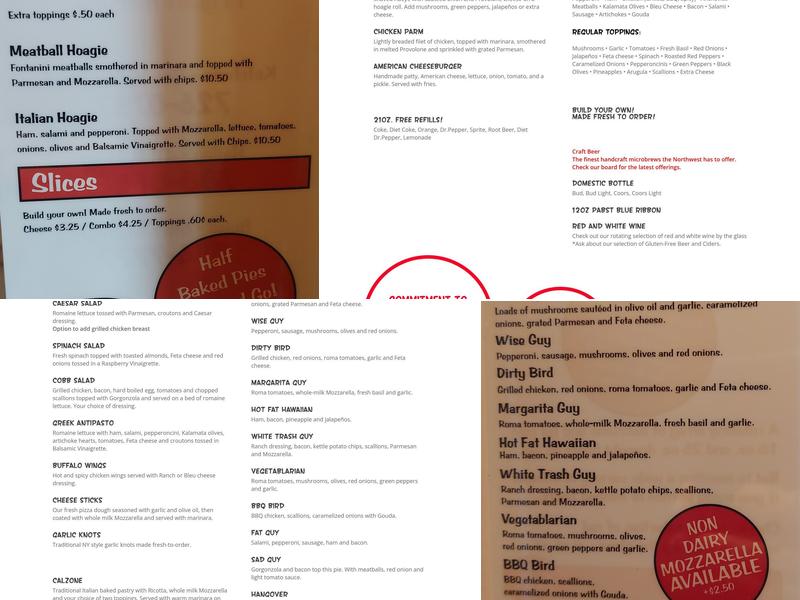 Wiseguy Pizza Pie Menu