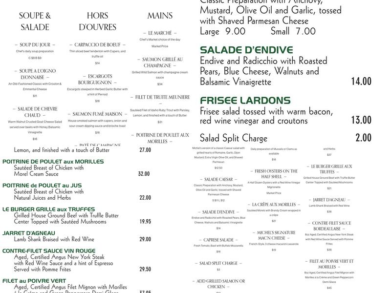 Michel's Christiania Menu