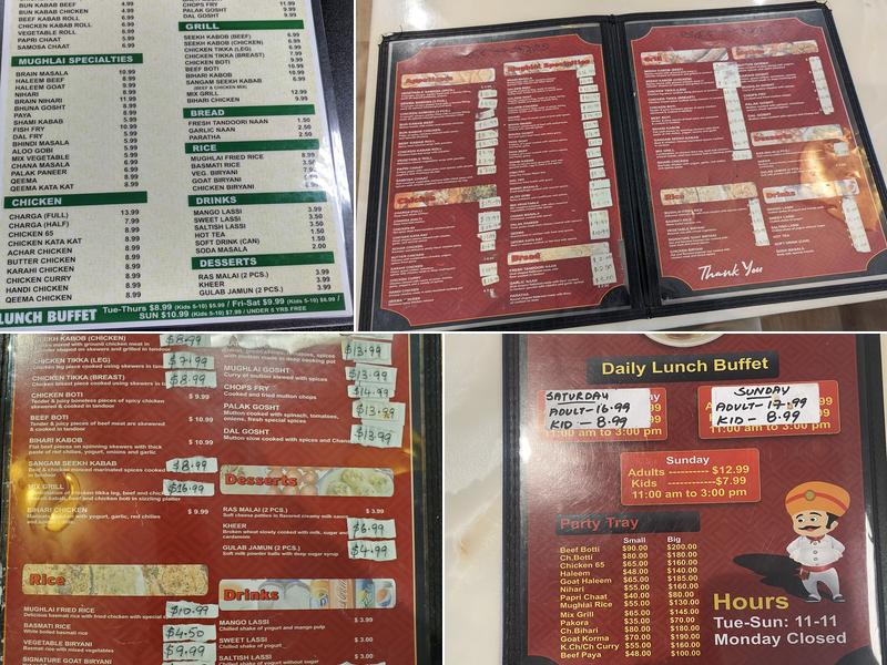 Mughals Menu